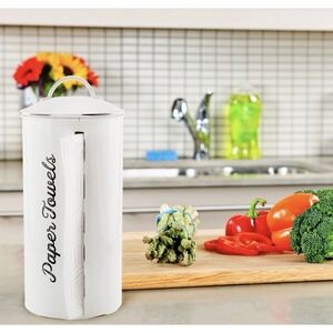 Farmhouse Enamelware Paper Towel Holder White Rustic Kitchen Countertop Stand